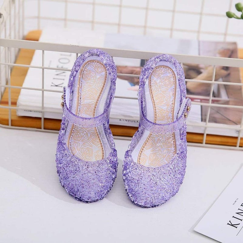 techcity Princess Girls Sandals Dress Up Dance Party Cosplay Jelly Shoes for Kids Toddler Mary Janes (A-Purple, Numeric_12) - Image 4